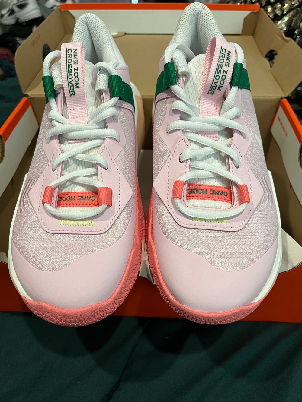 Nike Kids Pink and Coral with Green Accent Zoom Crossover Sneakers